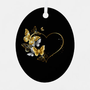 Ornement En Métal Coeur aux papillons d'or