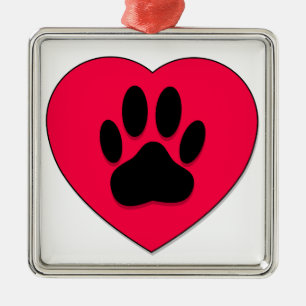 Ornement En Métal Coeur rouge avec Empreinte de patte de chien