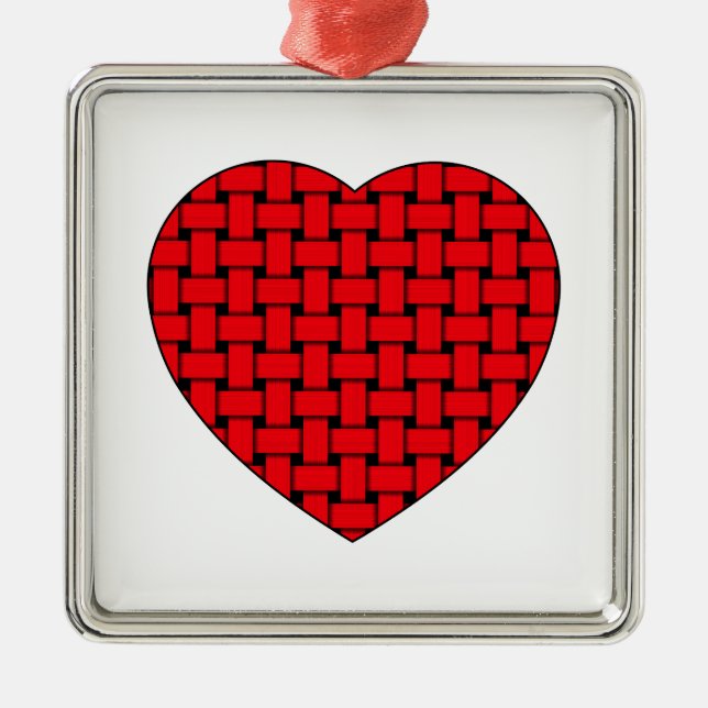 Ornement En Métal Coeur rouge tressé (Devant)