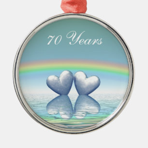 Ornement En Métal Coeurs de platine du 70e anniversaire