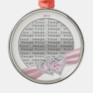 Ornement En Métal Coeurs personnalisés Pastel Pink Ribbon Ornament
