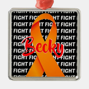 Ornement En Métal Combattre la leucémie Orange Ribbon