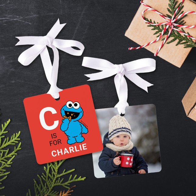 Ornement En Métal Cookie Monster | Nom personnalisé avec photo (Créateur téléchargé)
