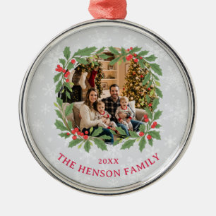 Ornement En Métal Couronne de houx élégante Joyeux Noël Photo