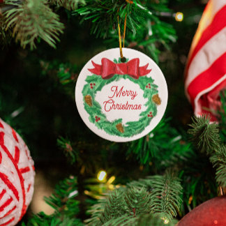 Ornement En Métal Couronne de Noël à l'aquarelle personnalisée