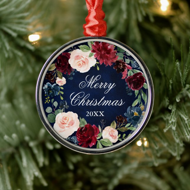 Ornement En Métal Couronne florale aquarelle élégante Joyeux Noël (Arbre)
