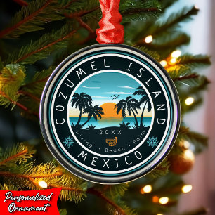Ornement En Métal Cozumel Mexique Plongée Scuba Sunset Souvenir 80s