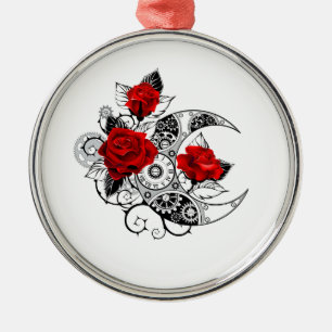 Ornement En Métal Croissant mécanique avec roses rouges