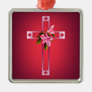 Ornement En Métal Croix aux fleurs d'Azalea Pâques