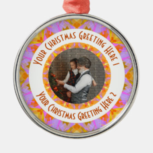 Ornement En Métal Custom Christmas Star Jolly Pink Photo Grey