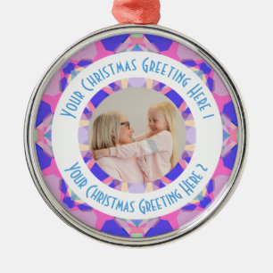 Ornement En Métal Custom Christmas Star Modern Pink Photo Grey