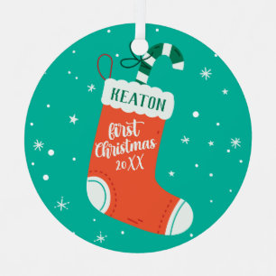 Ornement En Métal Custom Cute Stocking Baby's First Christmas
