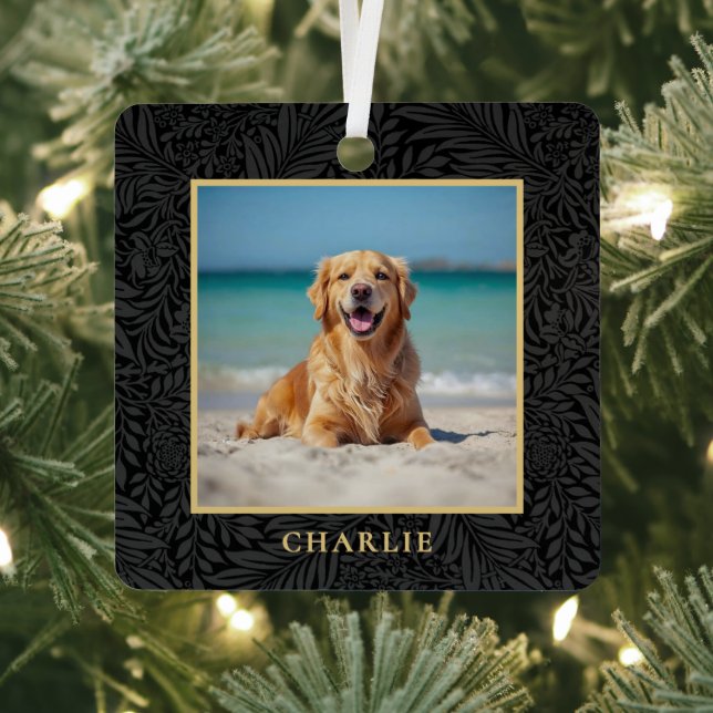 Ornement En Métal Custom Pet Name Photo Botanical Holiday (Insitu)