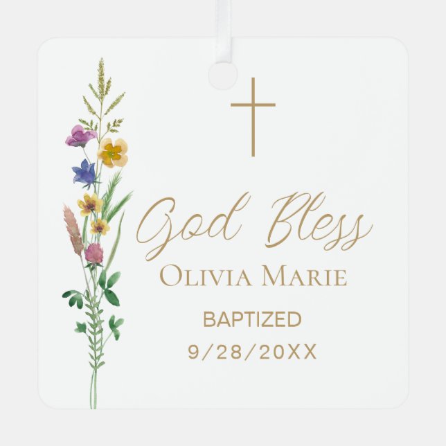 Ornement En Métal Custom Photo Baptism Wildflower Ceramic (Recto)