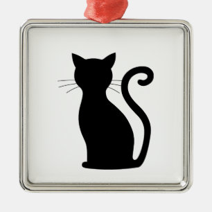 Ornement En Métal Cute Chat Noir Silhouette Fun Noir et Blanc