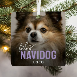 Ornement En Métal Cute Feliz Navidog Pet Photo Noël