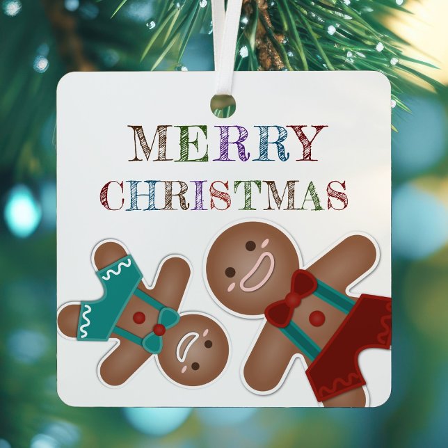 Ornement En Métal Cute Gingerbread Cookies Joyeux Noël Photo (Créateur téléchargé)