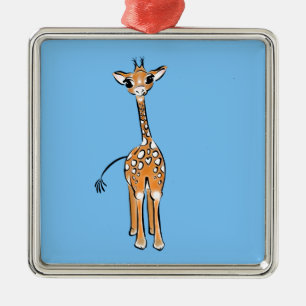 Ornement En Métal Cute Giraffe dessin animaux safari bleu