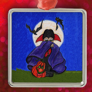 Ornement En Métal Cute Shy Little Vampire chauves-souris Lune