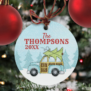 Ornement En Métal Cute voiture de famille de Noël personnalisée