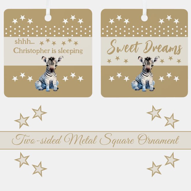 Ornement En Métal Cute zebra shhh ajouter nom dormant brun (Créateur téléchargé)