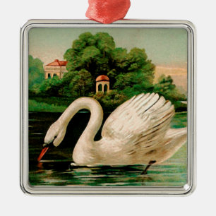 Ornement En Métal Cygne vintage dans le lac