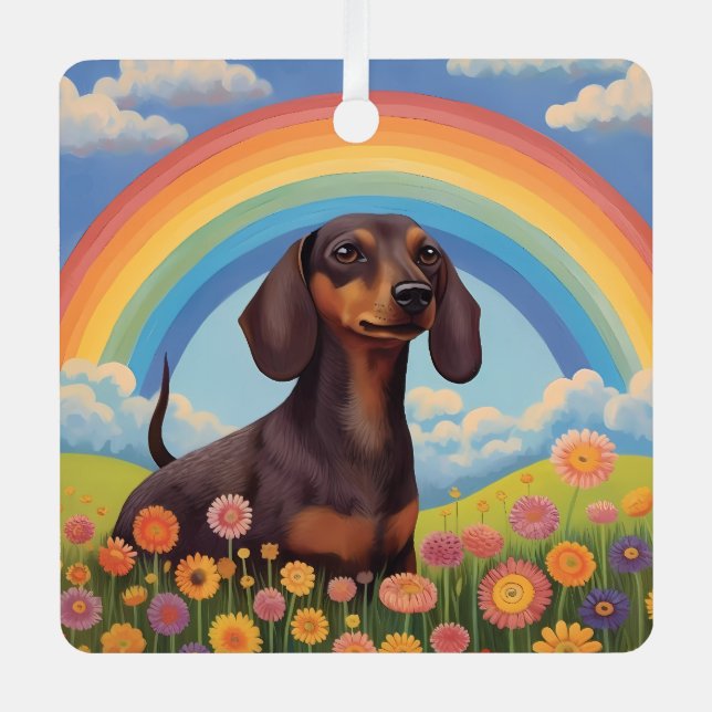 Ornement En Métal Dachshund Memorial Nom du chien personnalisé Rainb (Recto)