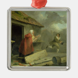 Ornement En Métal Dame âgée ondulant un bâton à un garçon, 1793