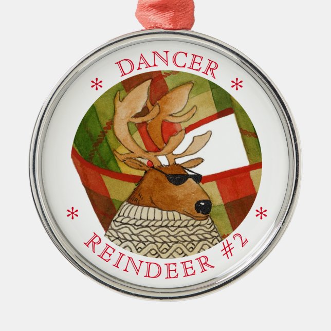 Ornement En Métal DANCER REINDEER Premium Round Orament (Devant)
