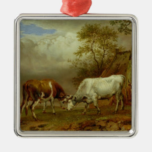 Ornement En Métal Deux taureaux avec les klaxons verrouillés, 1653