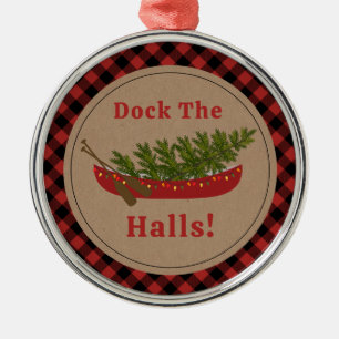 Ornement En Métal Dock Les Halls Canot Arbre de Noël Plaid