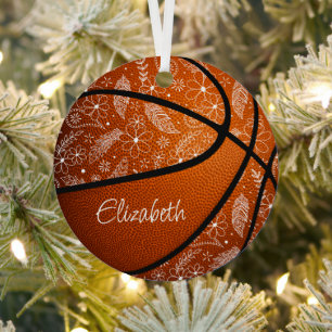 Ornement En Métal doodle fleurs plumes paislies boho basketball