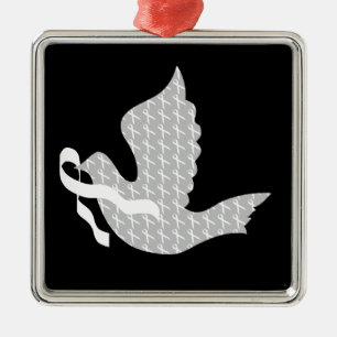 Ornement En Métal Dove of Hope White Ribbon - Lung Cancer