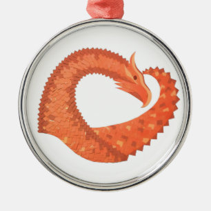 Ornement En Métal Dragon de coeur orange sur blanc