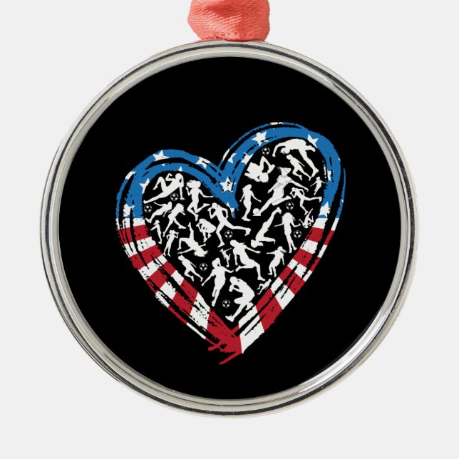 Ornement En Métal Drapeau américain - Coeur de football féminin (Devant)