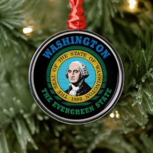 ORNEMENT EN MÉTAL DRAPEAU D'ÉTAT À FEUILLAGE PERSISTANT DE WASHINGTO
