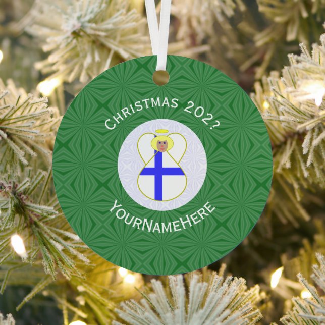 Ornement En Métal Drapeau finlandais Noël Ange Nom Année (Insitu)