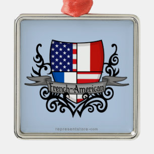 Ornement En Métal Drapeau Français-Américain de bouclier