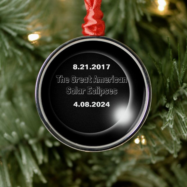 Ornement En Métal Éclipse solaire double date 2024 et 2017 (Arbre)