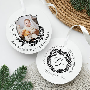Ornement En Métal Elégant Garland Wreath Crest Baby First Christmas