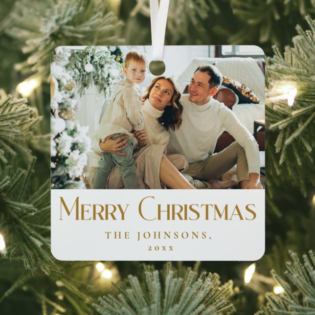 Ornement En Métal Élégant Joyeux Noël Famille Photo Or (Insitu)