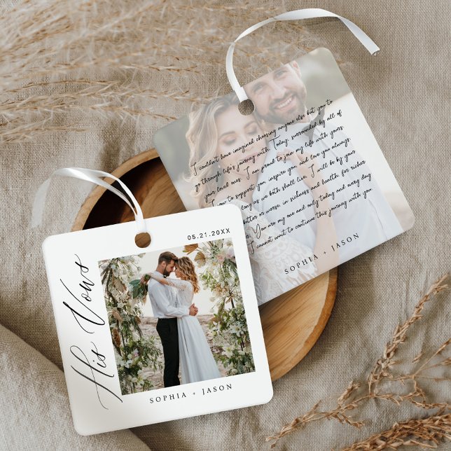 Ornement En Métal Élégant minimal Mariage Ses Vows Couples Photos (Elegant Minimal Wedding His Vows Couples Photos Metal Ornament)