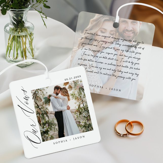 Ornement En Métal Élégant minimal Vows Mariage Couple Photos Blanc (Elegant Minimal Wedding Vows Couple Photos White Metal Ornament)