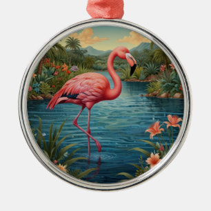 Ornement En Métal Élégant paradis tropical flamand rose