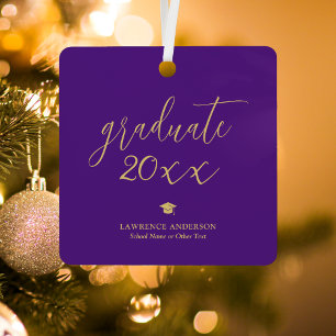 Ornement En Métal Élégant Script Royal Purple 2024 Graduate Photo