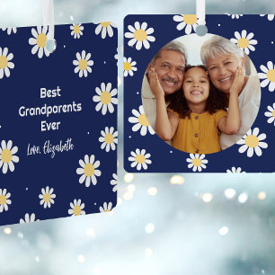 Ornement En Métal Elégante Marguerite Blanche Meilleur Grand-Parents