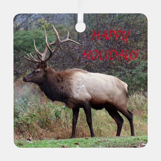Ornement En Métal Elk Joyeux vacances Ornament (Recto)