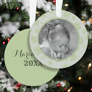 Ornement En Métal Enfants au houx vert Photo Noël personnalisé
