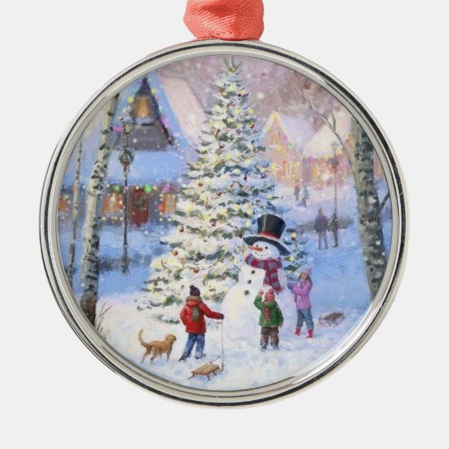 Ornement En Métal Family Christmas Tree Snowman Kids  (Devant)