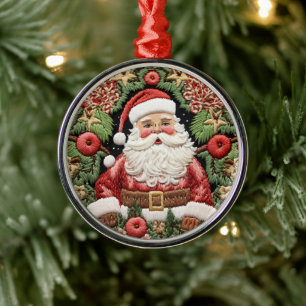 Ornement En Métal Faux Père Noël brodé de Noël
